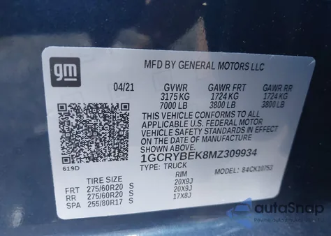 2021 Chevrolet Silverado 1500 4Wd Double Cab Standard Bed Custom from USA, damaged, VIN 1GCRYBEK8MZ309934